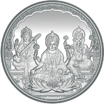 Diwali Silver Coin - Trimurti (Ganesh, Lakshmi and Saraswati)