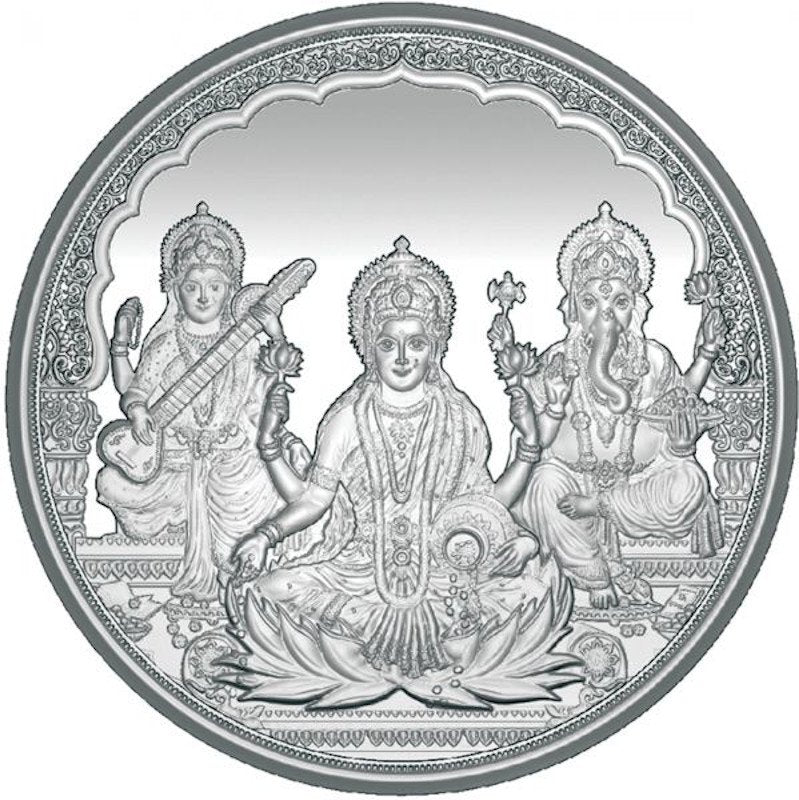 Silver Coin - Trimurti (Ganesh, Lakshmi and Saraswati)