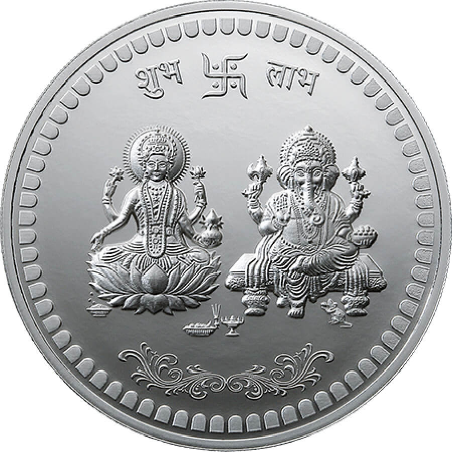 Silver Diwali Coin - Ganesh and Lakshmi